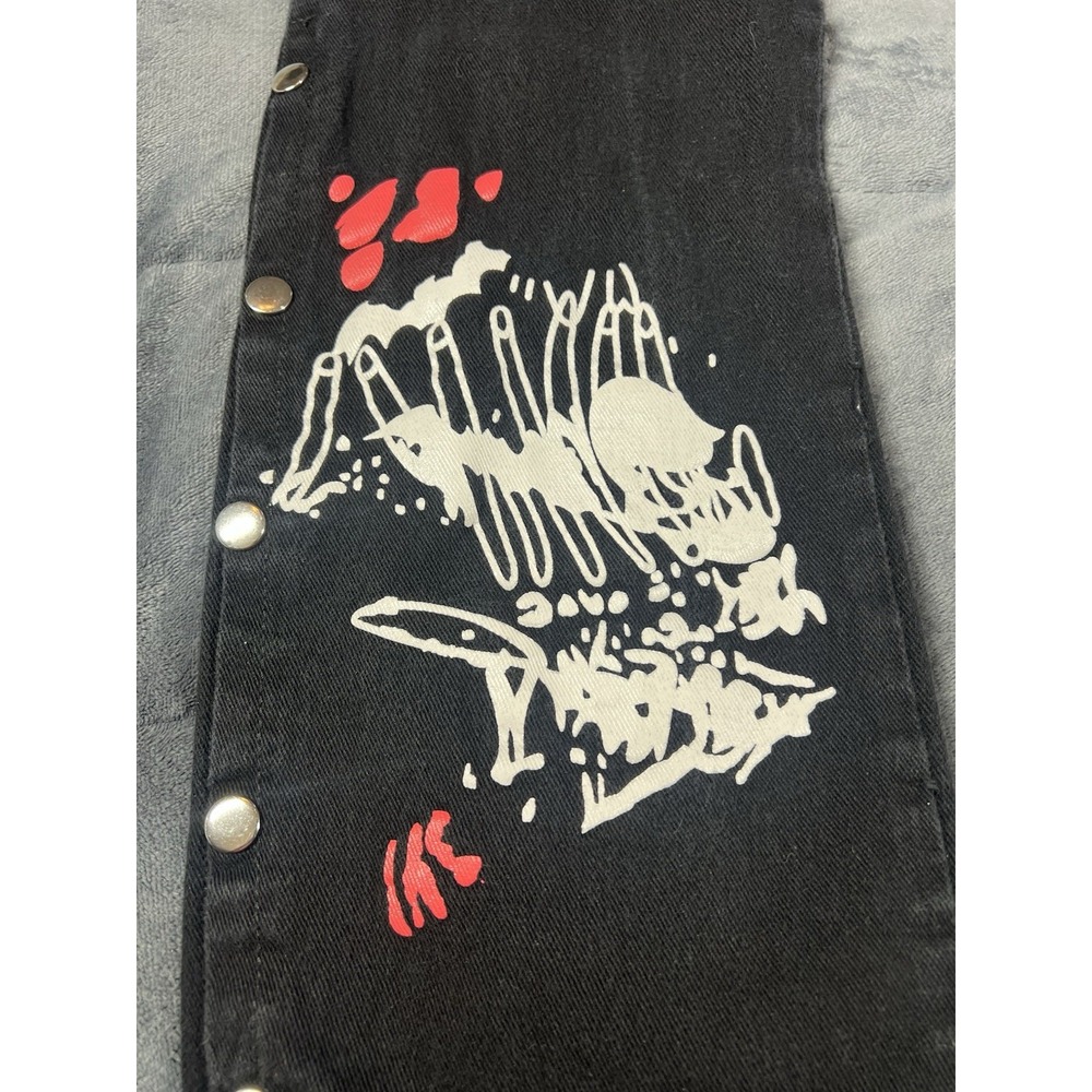 SLP Jeans Womens Black Dark Street Print Gothic Punk‎ Metal Distressed Pant Sz M - Picture 3 of 15